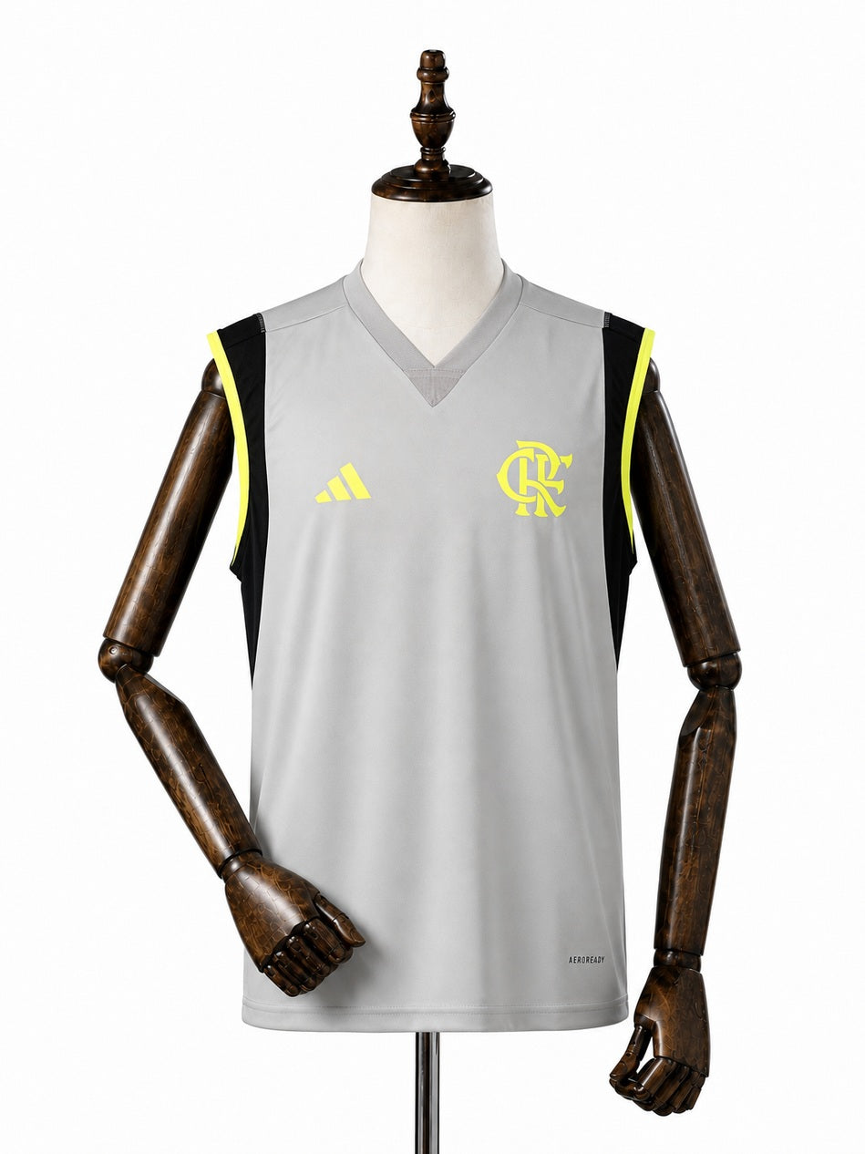 Flamengo Training Wear Gray Vest Sleeveless Football Jersey front wood mannequin white background