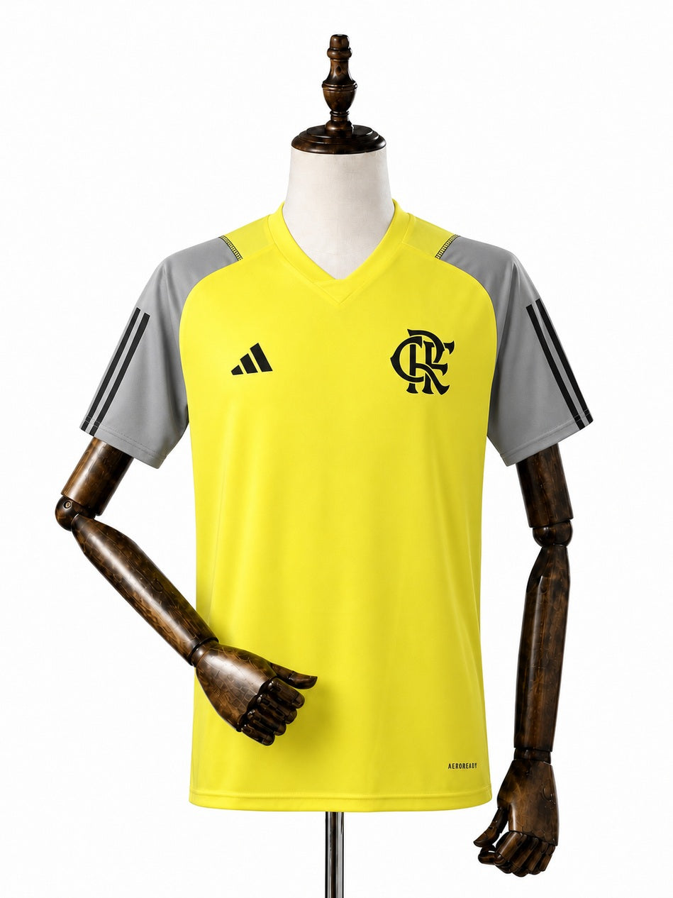 Flamengo Training Wear Yellow Jersey front wood mannequin white background