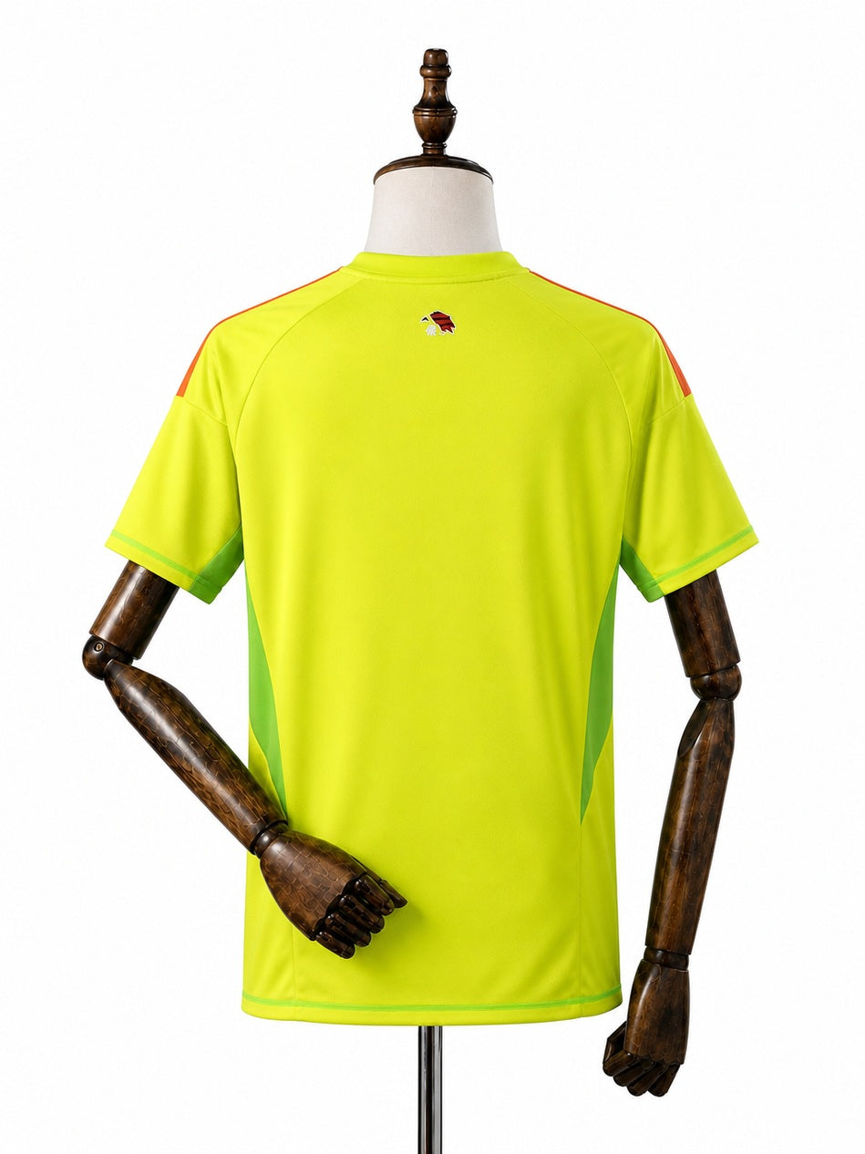 Flamengo Yellow goalkeeper jersey back wood mannequin white background