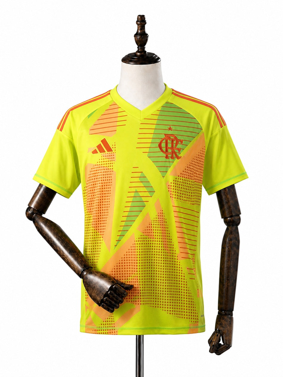 Flamengo Yellow goalkeeper jersey front wood mannequin white background