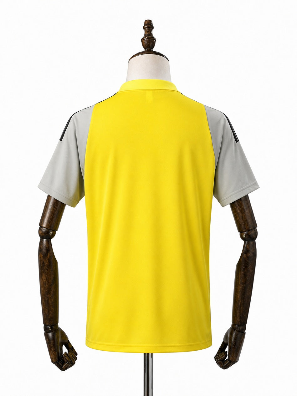 Flamengo yellow POLO jersey back wood mannequin white background