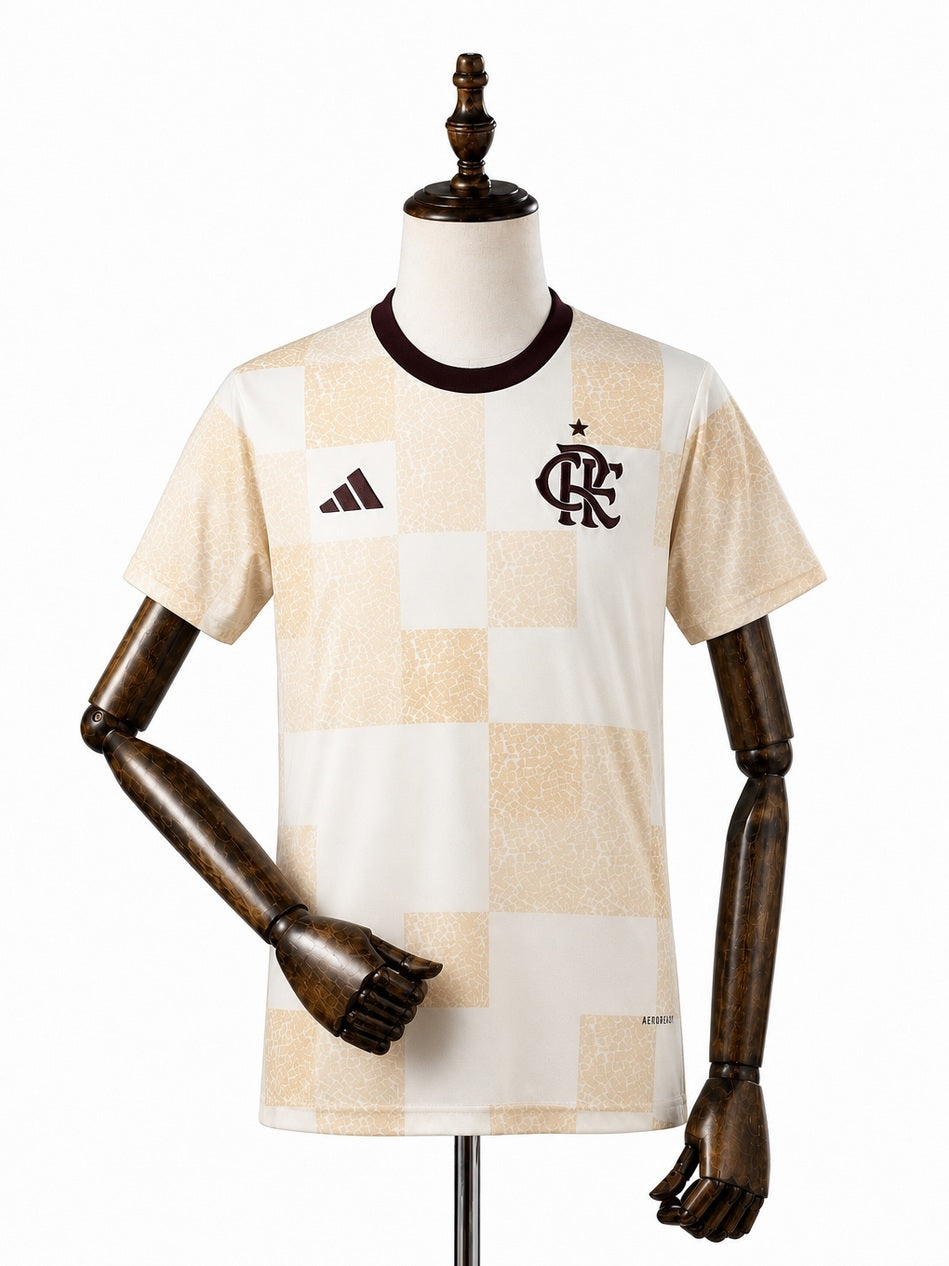 Flamengo Yellow Special Edition Women jersey front wood mannequin white background
