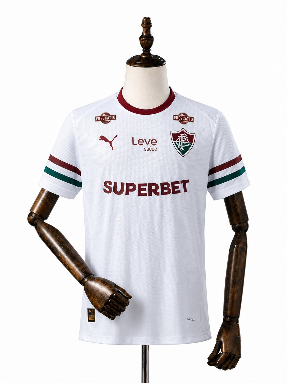 Fluminense 2026/27 Away Player Version Jersey All Sponsors Logos front wood mannequin white background