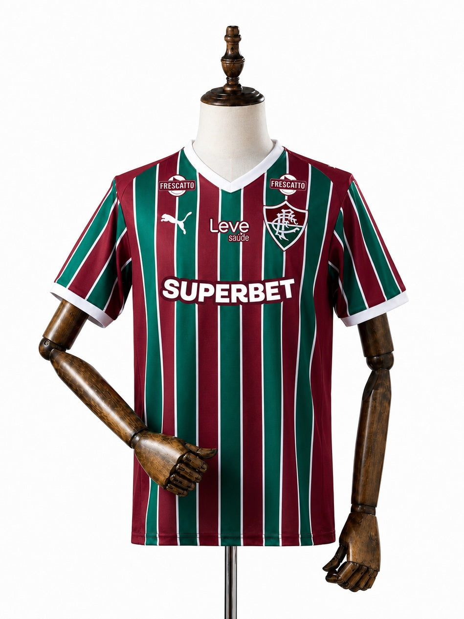 Fluminense 2026/27 Sponsor Home Jersey All Logos front wood mannequin white background