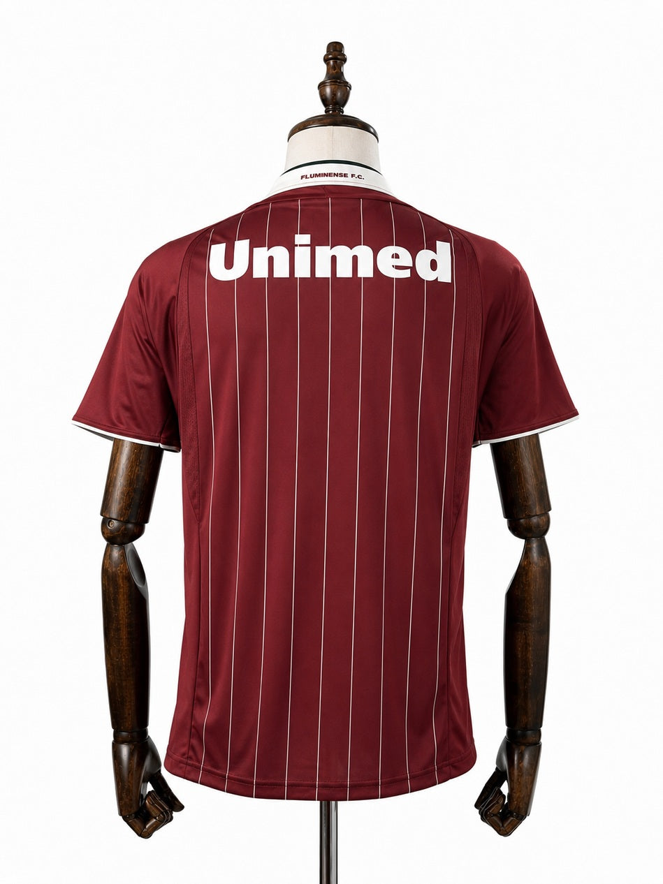 Fluminense Retro Third Away red Jersey back wood mannequin white background