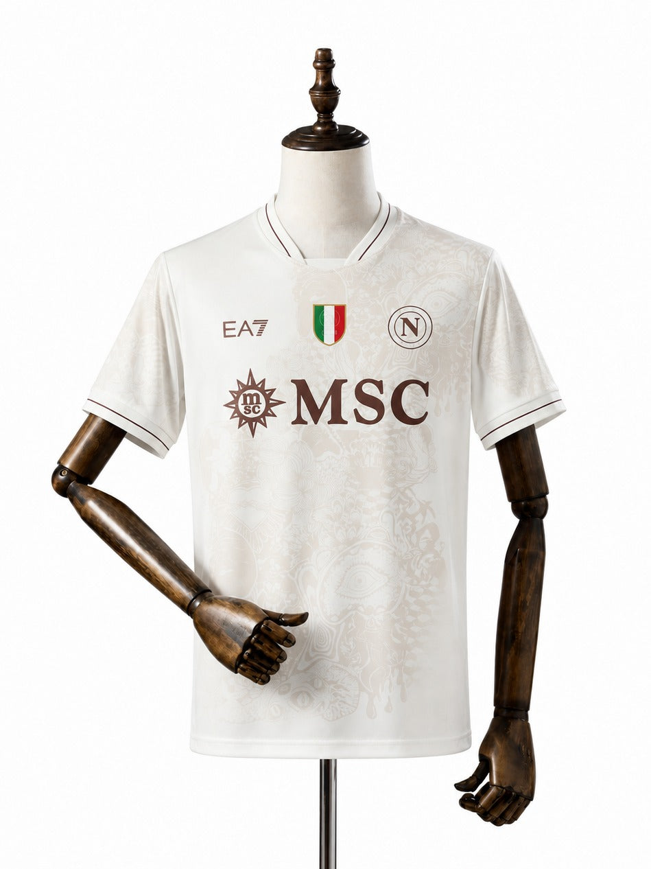 Camisa Napoli - 2º Uniforme Torcedor 2025/26 frente manequim fundo branco