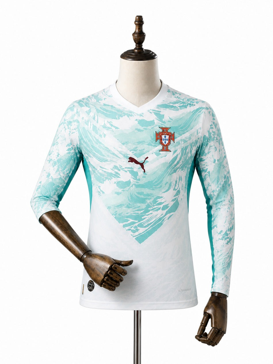 Camisa Seleção Portugal Manga Longa 2 uniforme 2026 manequim fundo branco