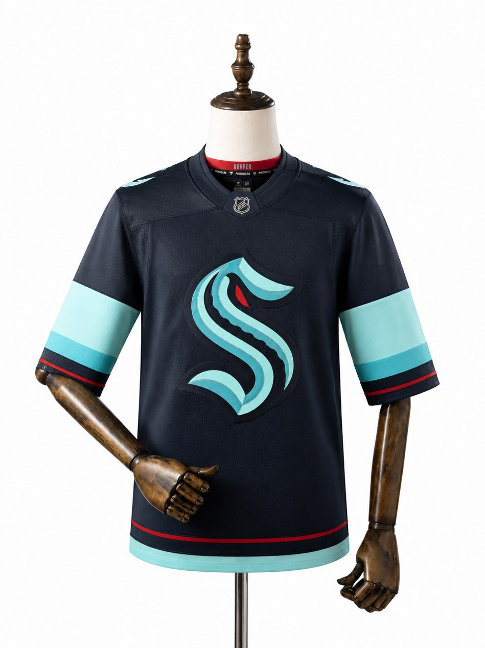 Seattle Kraken NHL Jersey – Home & Away frente real web manequim fundo branco