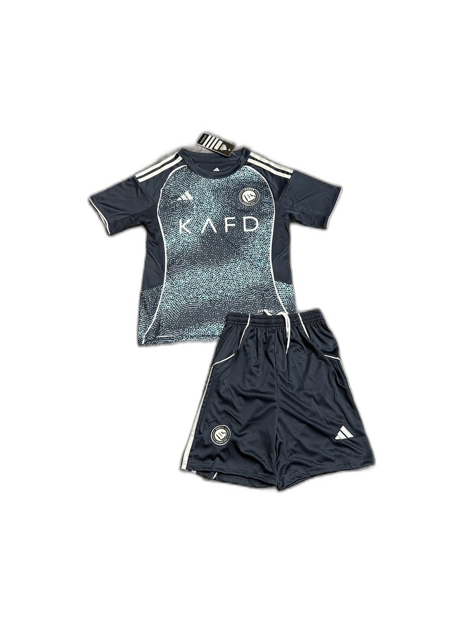Camisa 2025-26 Al-Nassr Away Infantil frente fundo branco