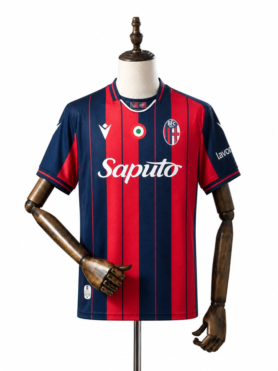 Camisa Bologna - 1º Uniforme Torcedor 2026/27 frente manequim fundo branco