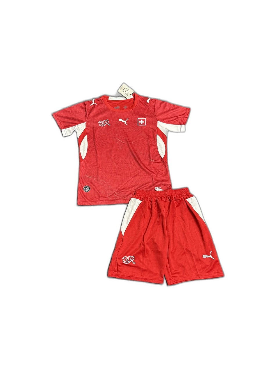 Camisa 2026 Switzerland home Infantil frente fundo branco
