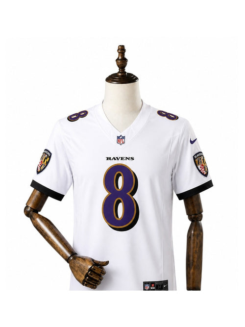 Camisa Baltimore Ravens Away (Visitante) NFL frente manequim fundo branco