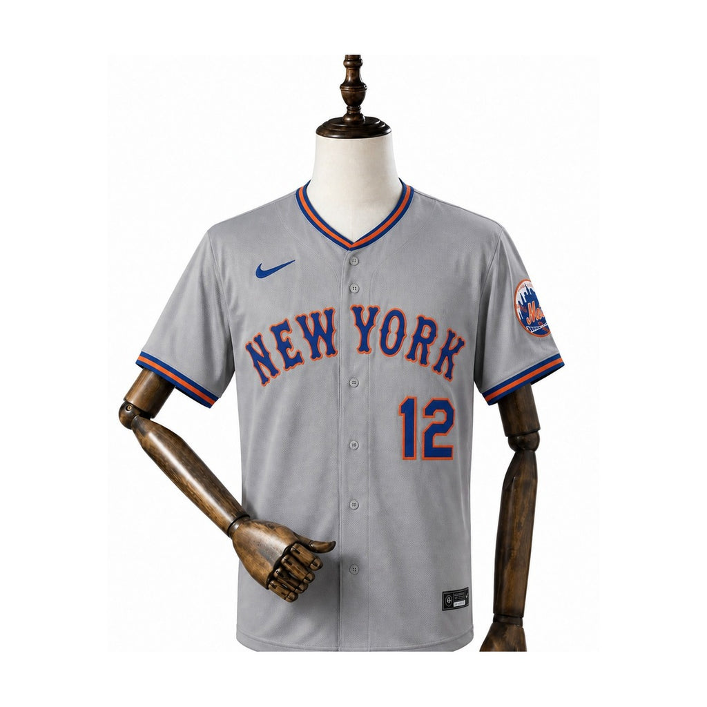 New York Mets MLB – Camisa Oficial Segunda (Away) frente manequim fundo branco