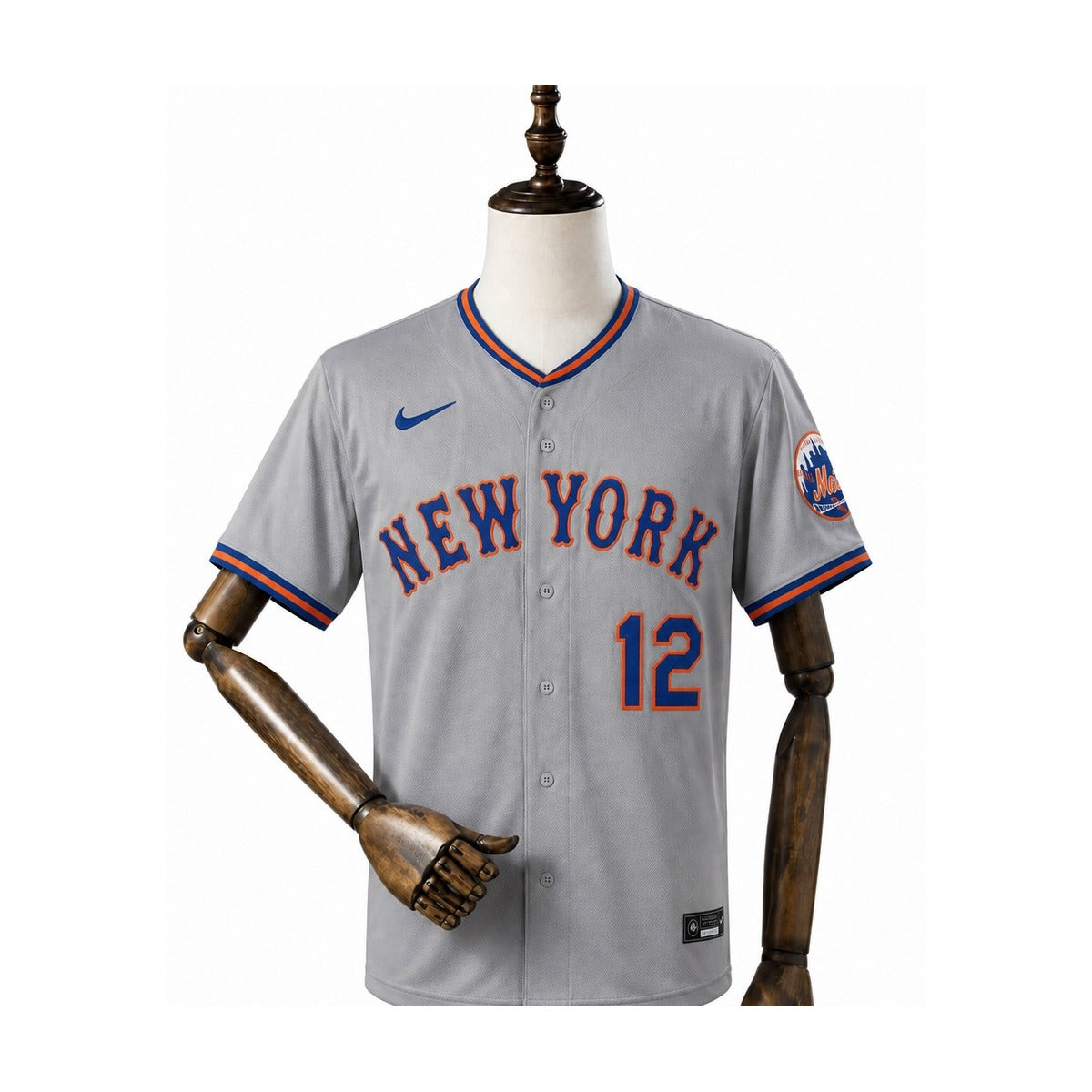New York Mets MLB – Camisa Oficial Segunda (Away) frente manequim fundo branco