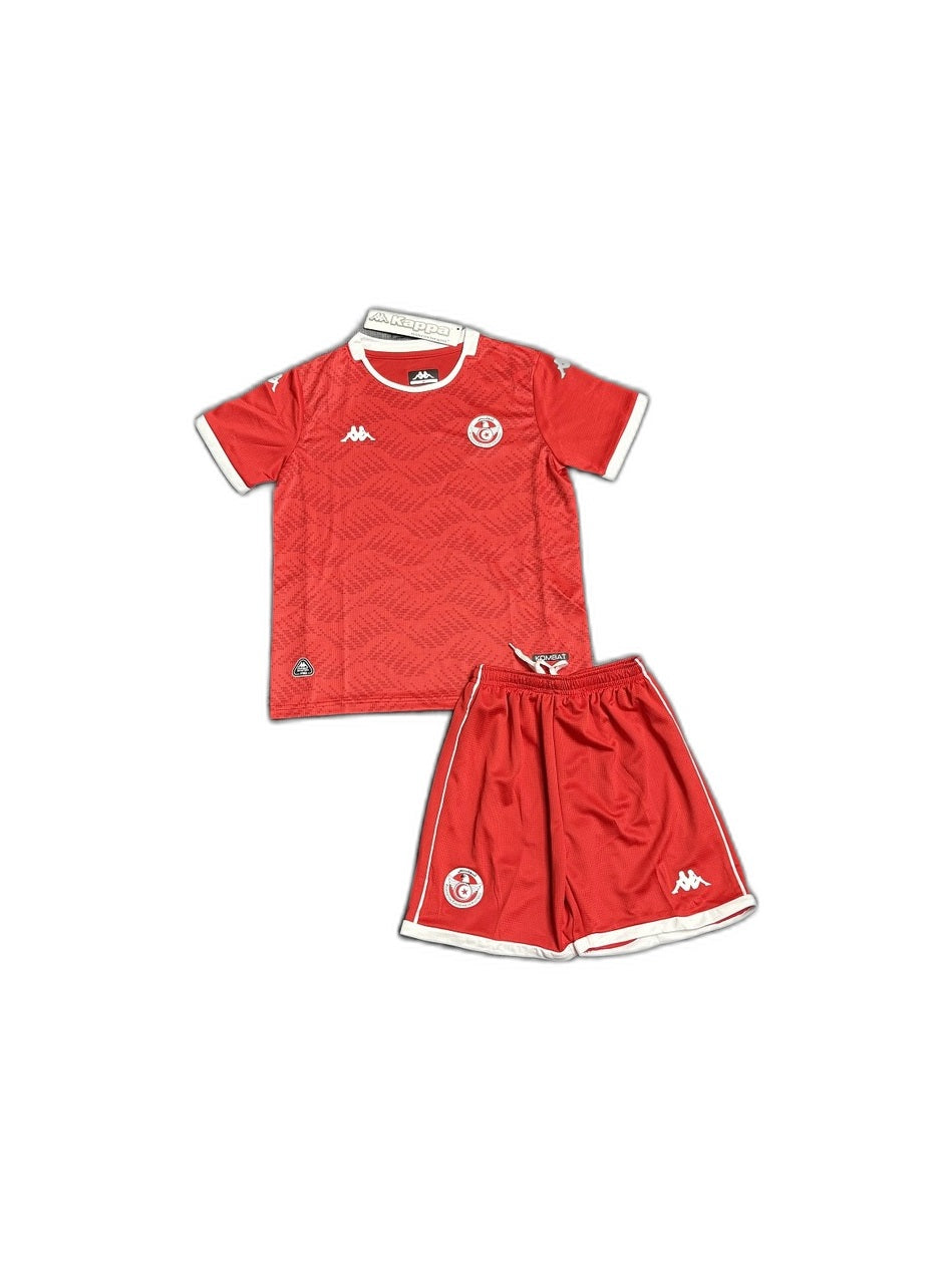 Camisa 2026 Tunisia Home Infantil frente fundo branco