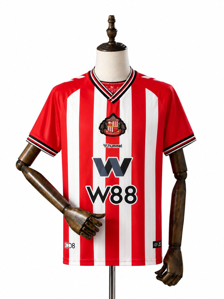 Camisa Sunderland - 1º Uniforme Torcedor 2025/26 frente manequim fundo branco