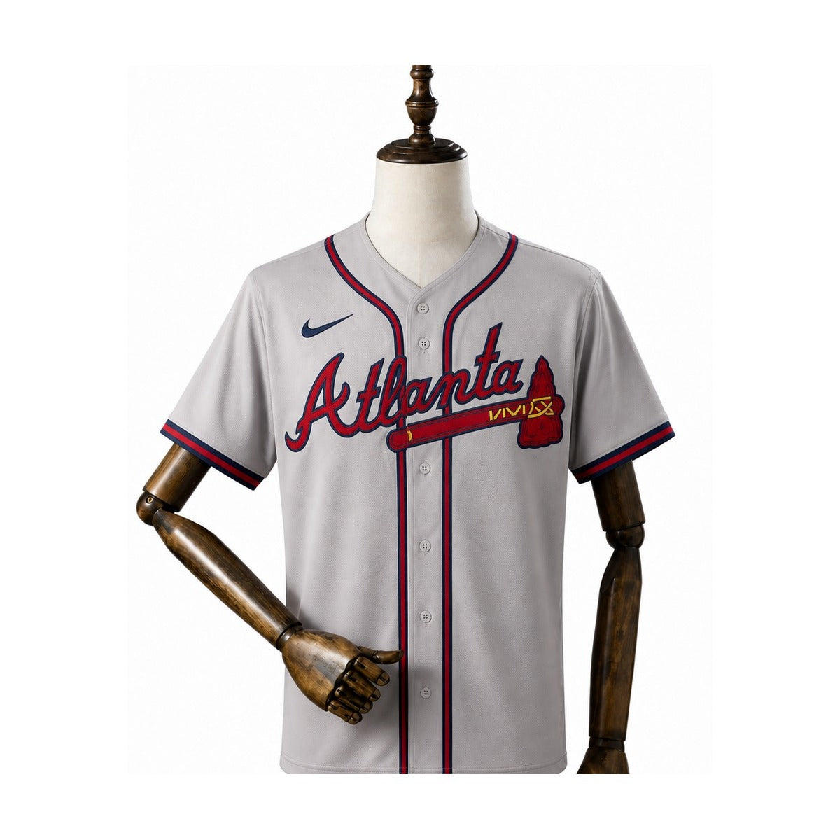 Atlanta Braves MLB – Camisa Oficial Segunda (Away) frente manequim fundo branco