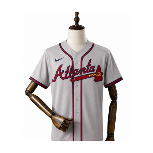 Atlanta Braves MLB – Camisa Oficial Segunda (Away) frente manequim fundo branco
