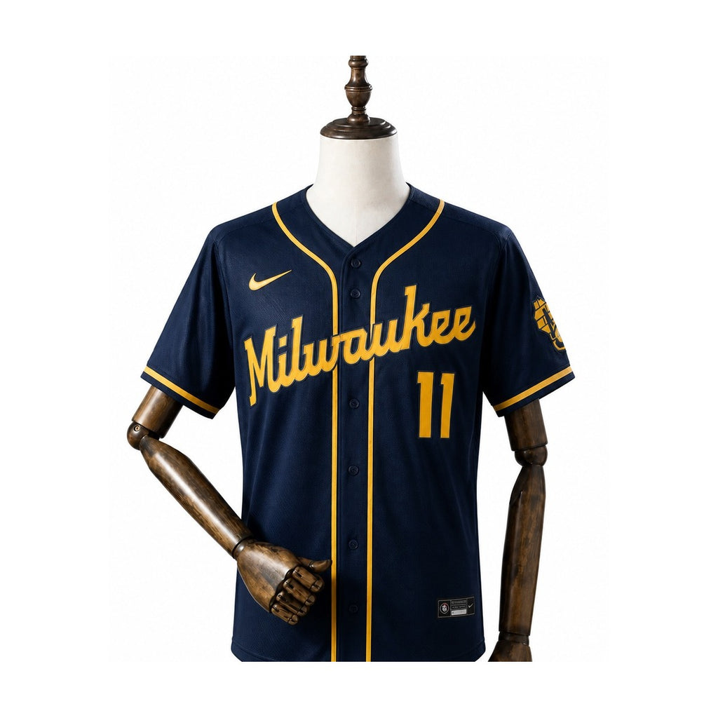 Milwaukee Brewers MLB – Camisa Oficial Segunda (Away) frente manequim fundo branco