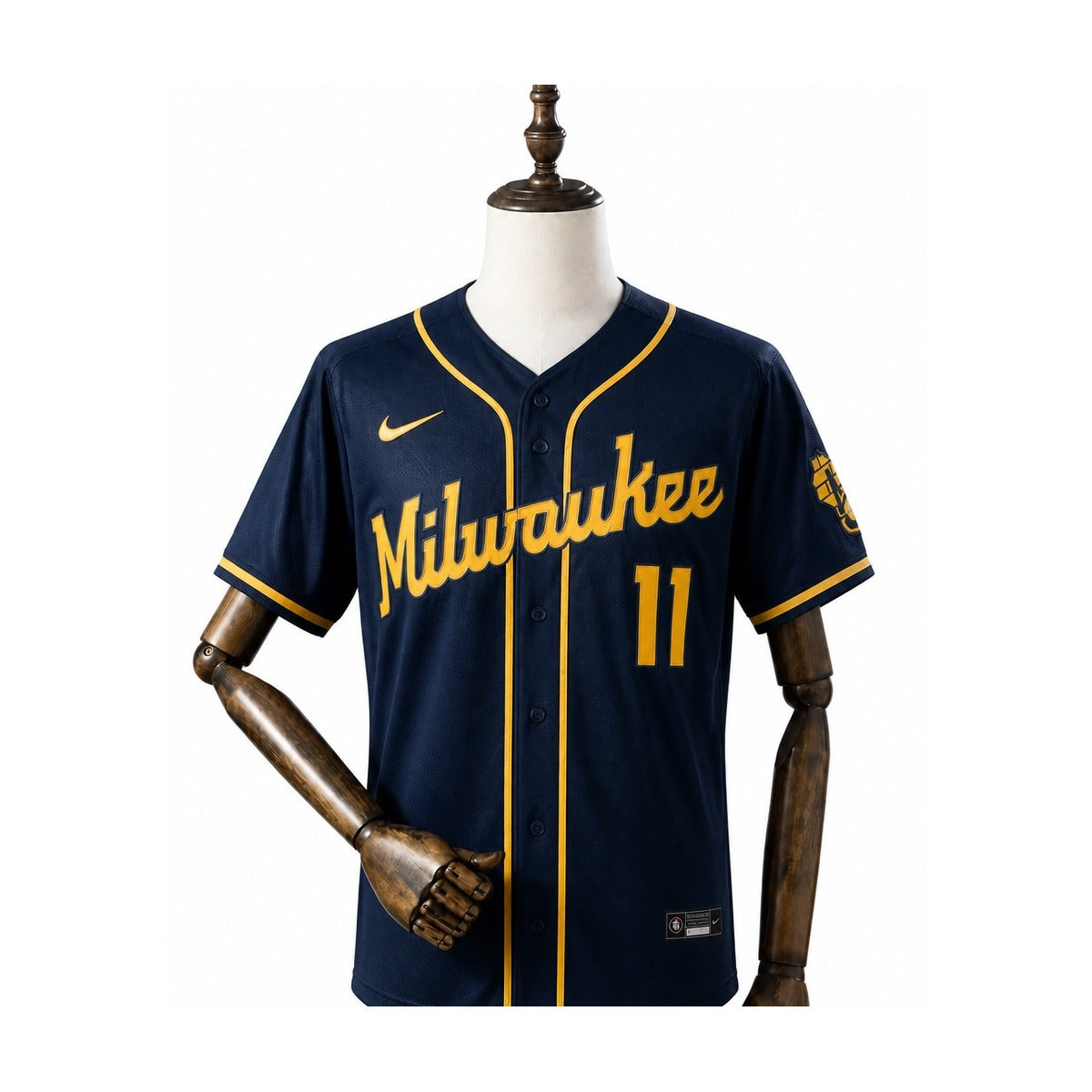 Milwaukee Brewers MLB – Camisa Oficial Segunda (Away) frente manequim fundo branco