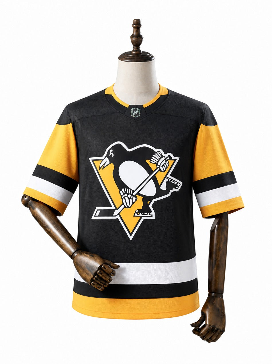 Pittsburgh Penguins NHL Jersey – Home & Away frente real web manequim fundo branco