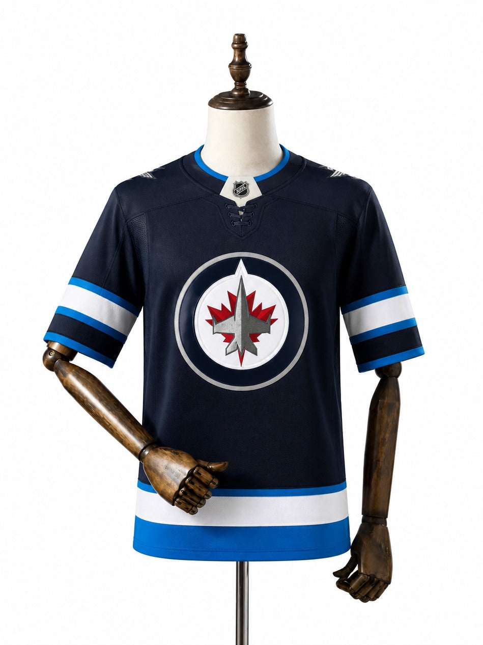 Winnipeg Jets NHL Jersey – Home & Away frente real web manequim fundo branco