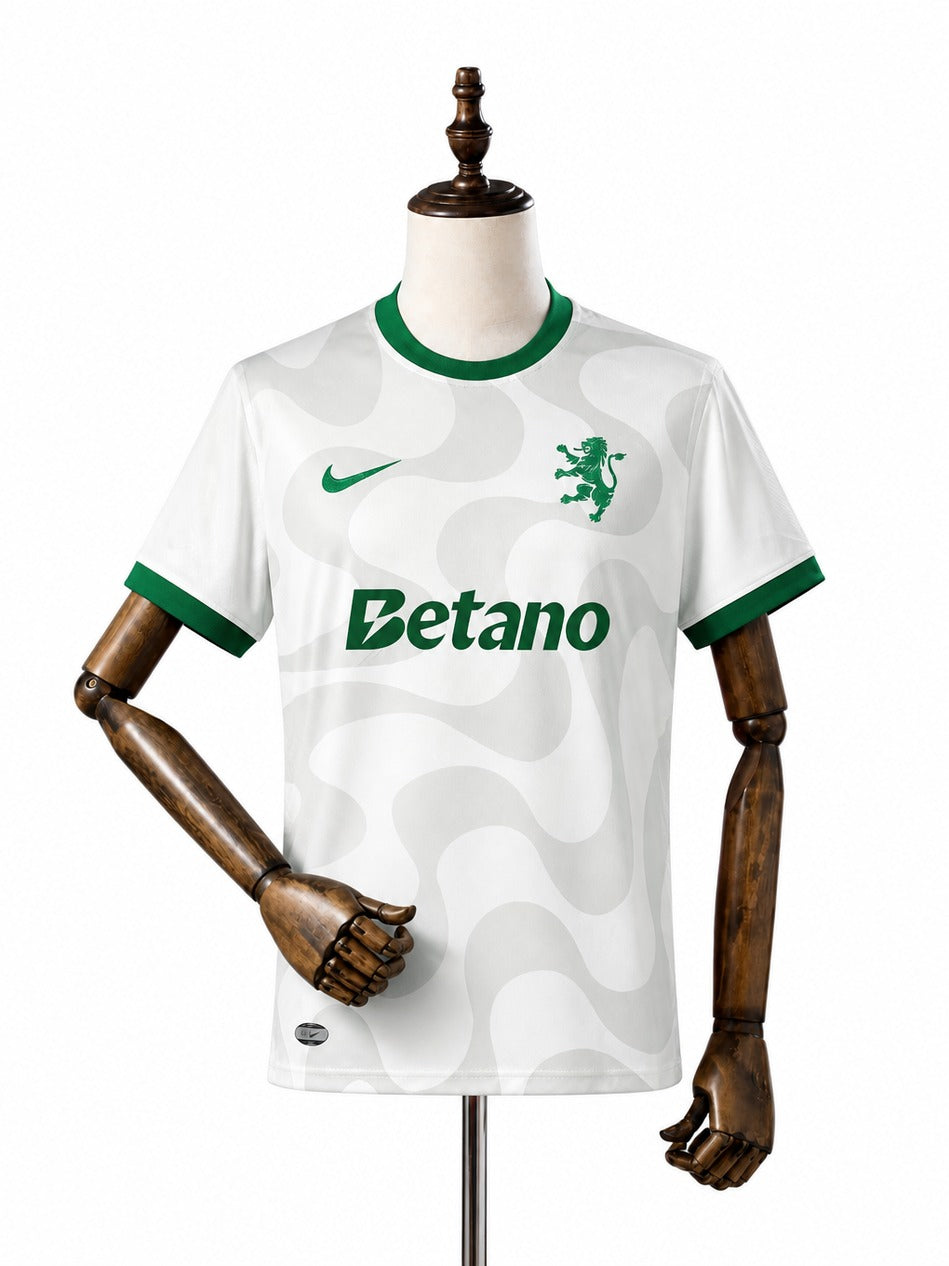 Camisa Sporting - 2º Uniforme Torcedor 2025/26 frente manequim fundo branco