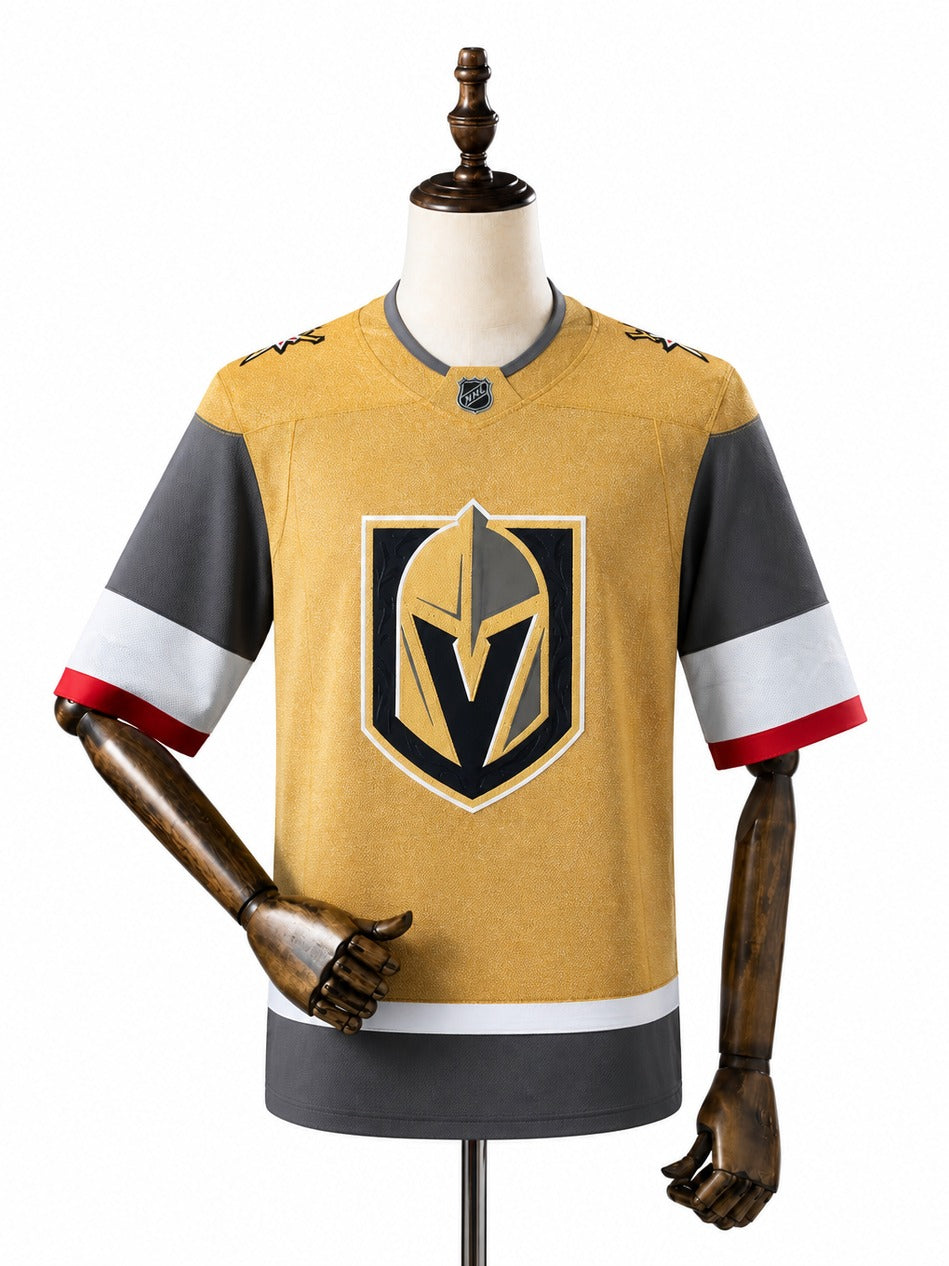 Vegas Golden Knights NHL Jersey – Home & Away frente real web manequim fundo branco