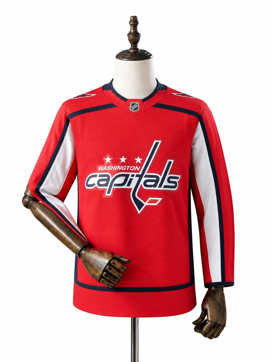 Washington Capitals NHL Jersey – Home & Away frente real web manequim fundo branco