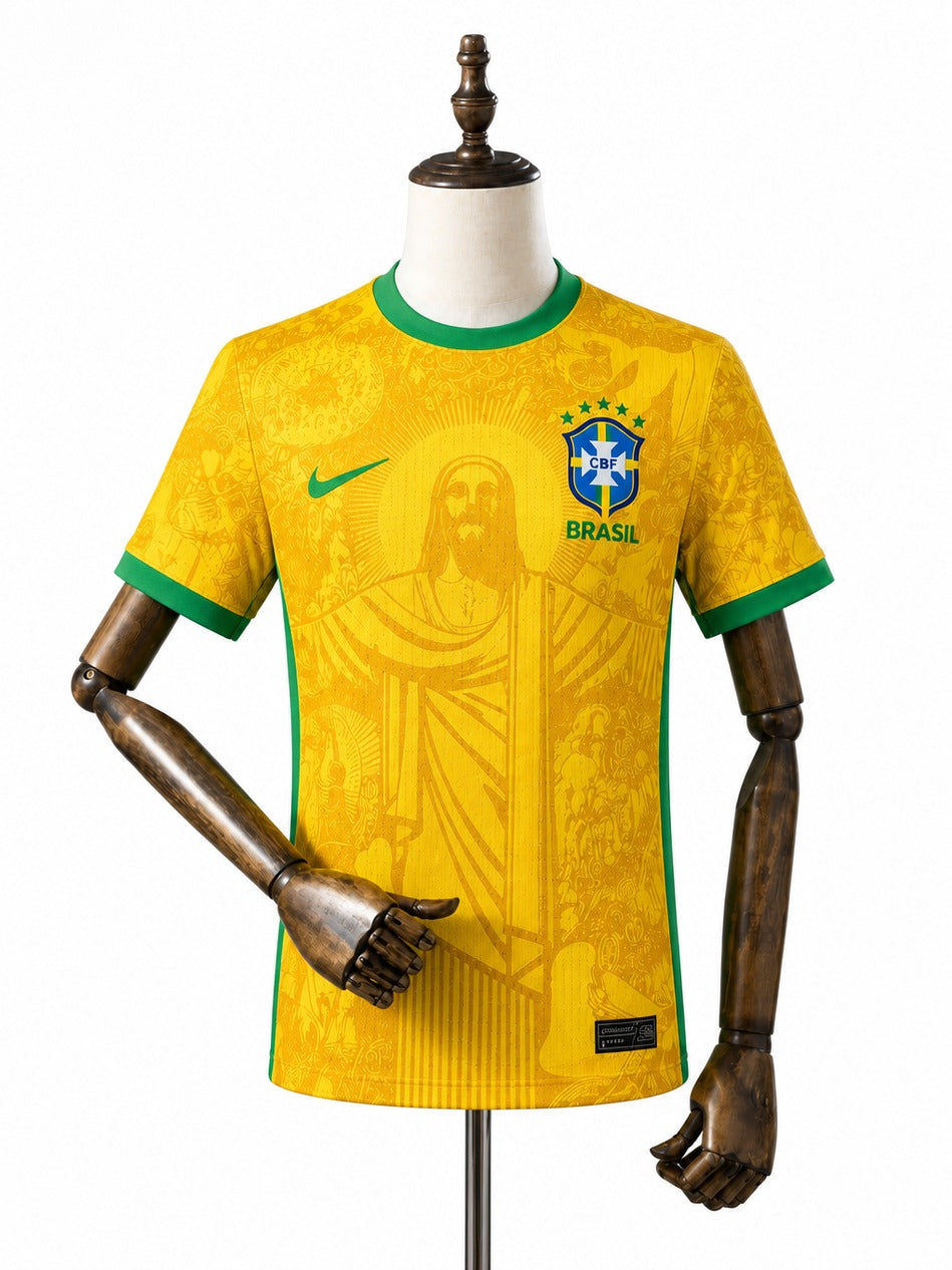 Camisa Seleção Brasileira (Edição especial Cristo) 2026 manequim fundo branco