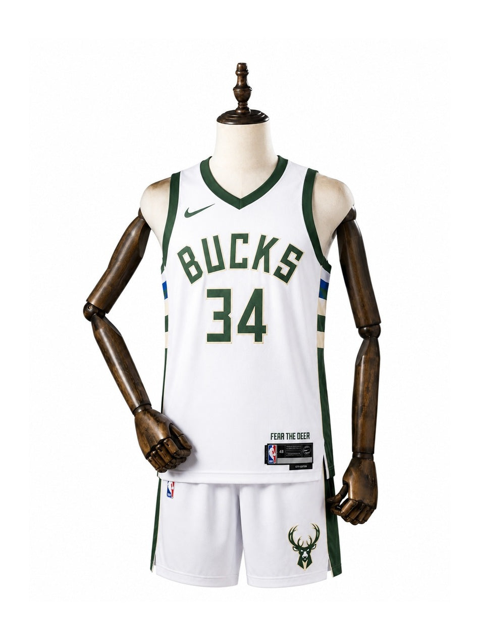 Camiseta NBA Milwaukee Bucks - 1ª Camisa (Home) frente manequim fundo branco padronizada