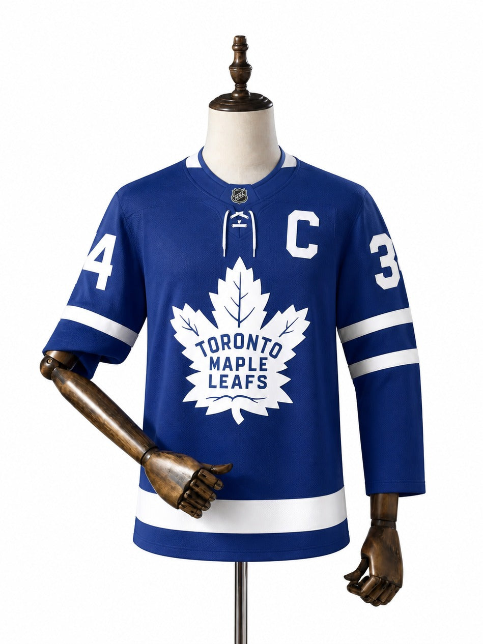 Toronto Maple Leafs NHL Jersey – Home & Away frente real web manequim fundo branco