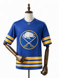 Buffalo Sabres NHL Jersey – Home & Away frente real web manequim fundo branco
