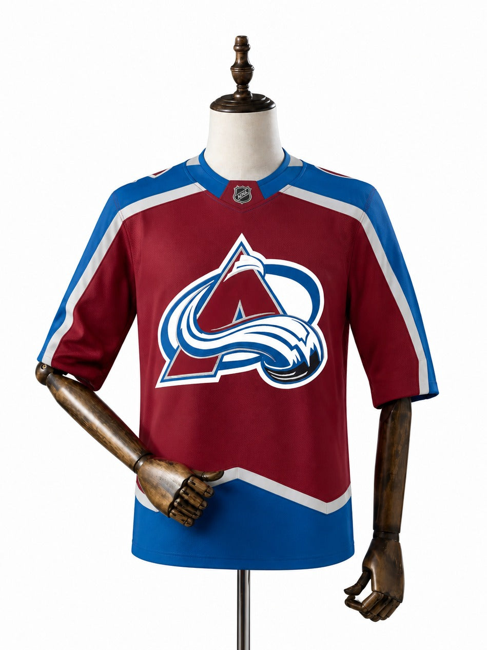 Colorado Avalanche NHL Jersey – Home & Away frente real web manequim fundo branco
