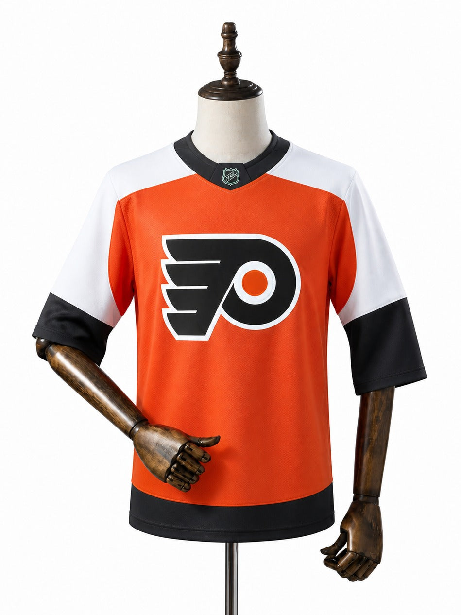 Philadelphia Flyers NHL Jersey – Home & Away frente real web manequim fundo branco