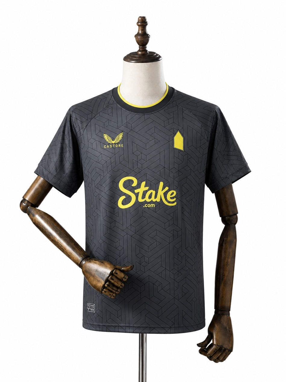Camisa Everton - 2º Uniforme Torcedor 2024/25 frente manequim fundo branco