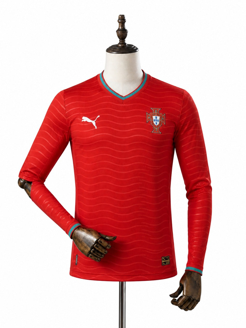 Camisa Seleção Portugal Vermelha Manga longa  1 uniforme  2026 manequim fundo branco