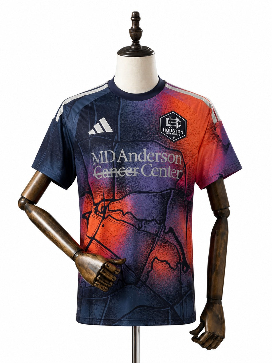 Camisa Houston Dynamo - 2º Uniforme Torcedor 2026 frente manequim fundo branco