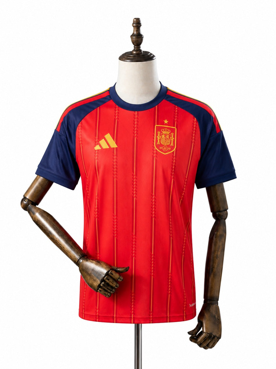 Camisa Seleção Espanha - 1º Uniforme Torcedor 2026 frente manequim fundo branco