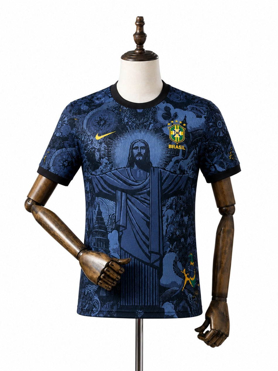 Camisa Seleção Brasileira Preta (Edição Cristo) 2026 manequim fundo branco