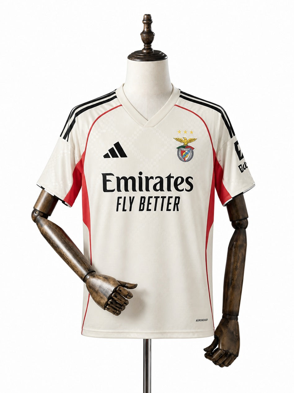 Camisa Benfica - 2º Uniforme Torcedor 2025/26 frente manequim fundo branco