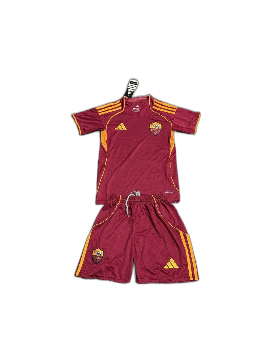 Camisa 2025-26 AS Roma Home Infantil frente fundo branco