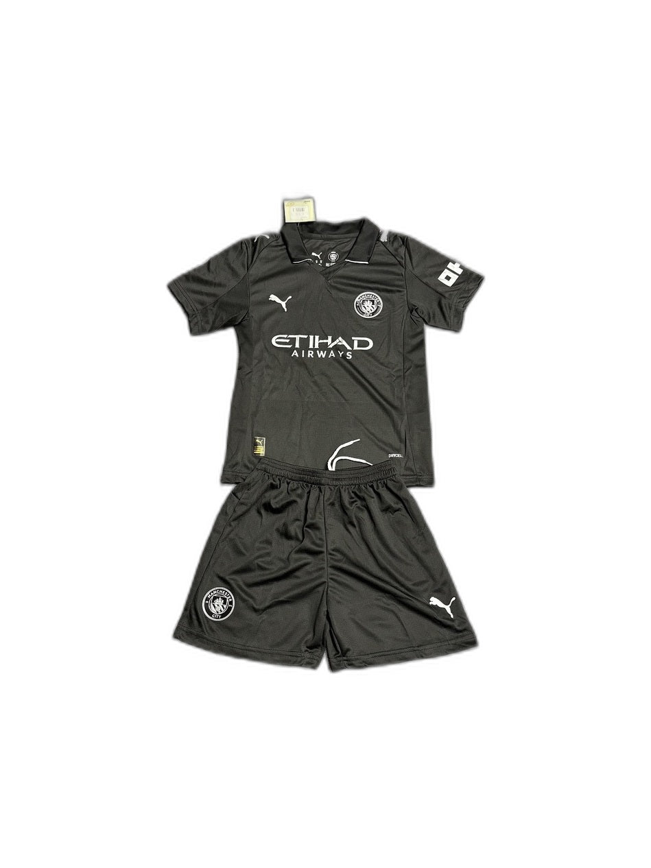 Camisa 2025-26 Manchester City Black Infantil frente fundo branco