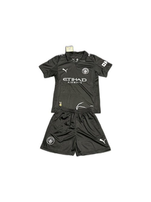 Camisa 2025-26 Manchester City Black Infantil frente fundo branco