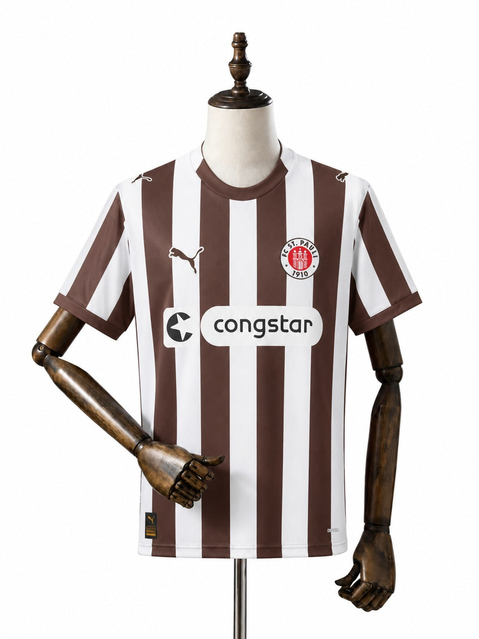 Camisa St. Pauli - 1º Uniforme Torcedor 2025/2026 frente manequim fundo branco