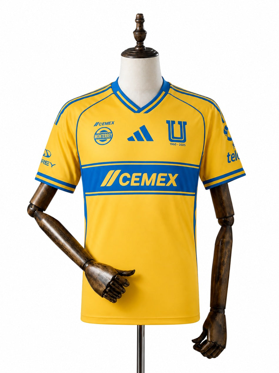 Camisa Tigres - 1º Uniforme Torcedor 2025/2026 frente manequim fundo branco