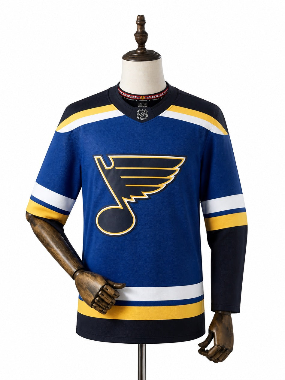 St. Louis Blues NHL Jersey – Home & Away frente real web manequim fundo branco