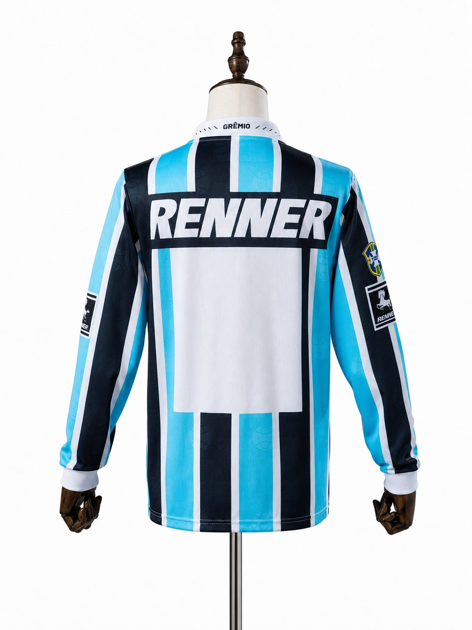 Grêmio 97/98 Home Long/Sleeve Retro Jersey back wood mannequin white background