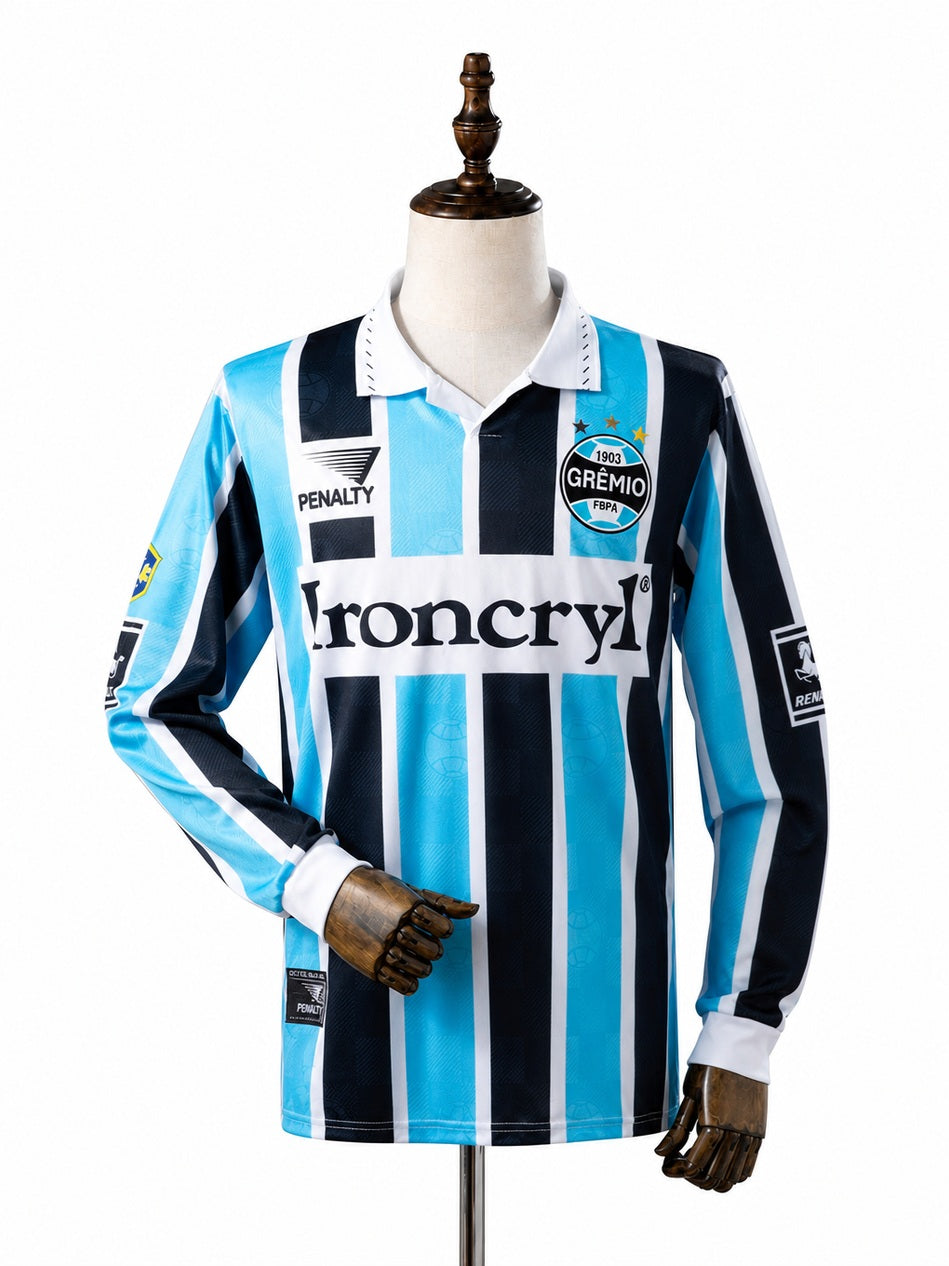Grêmio 97/98 Home Long/Sleeve Retro Jersey front wood mannequin white background