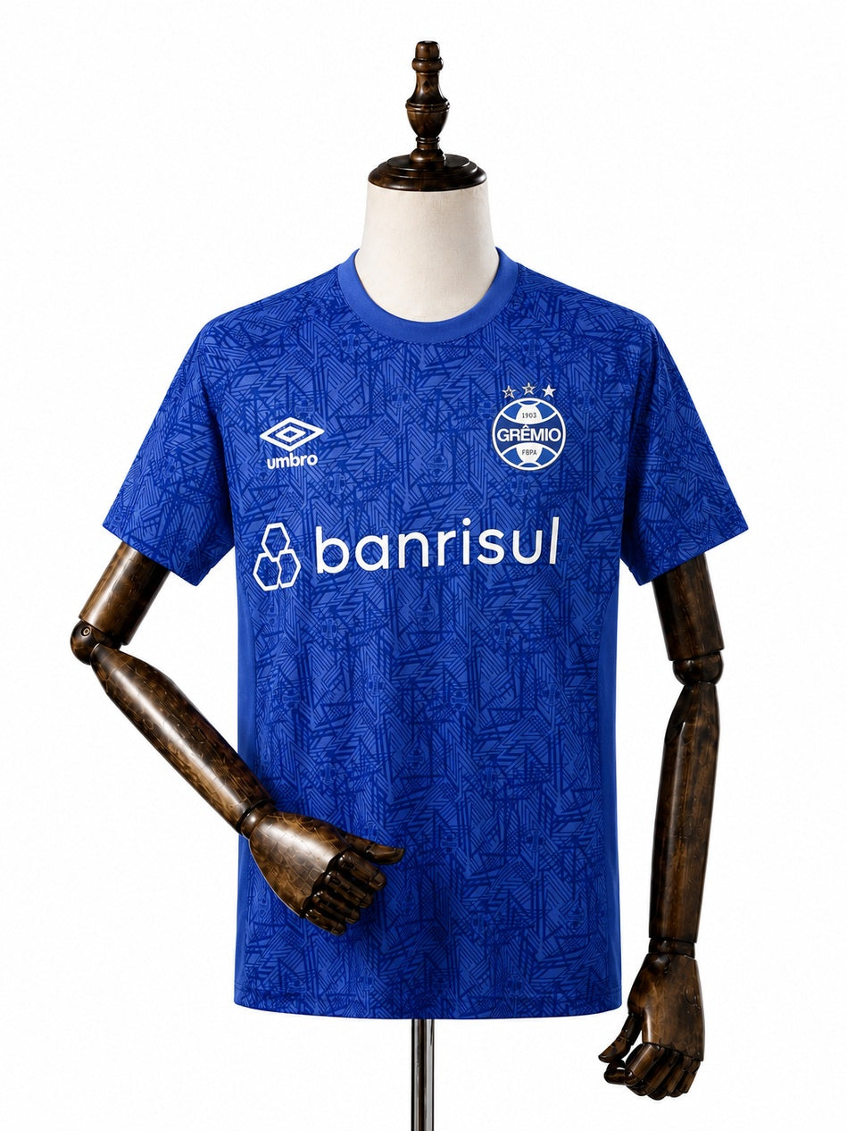 Grêmio blue goalkeeper jersey front wood mannequin white background